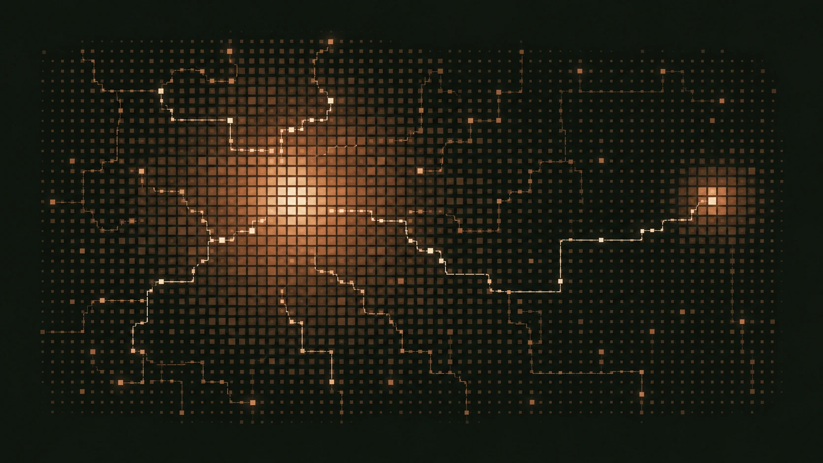 Conceptual illustration of copper sample paths crossing a probabilistic lattice toward an isolated rare state