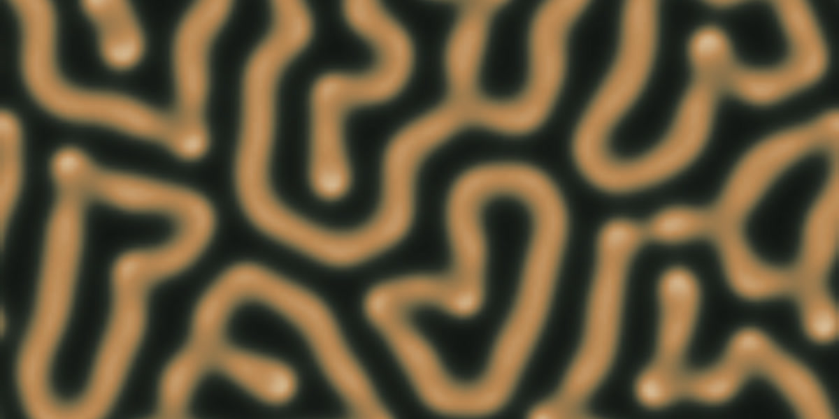 Copper-toned reaction–diffusion pattern on dark graphite